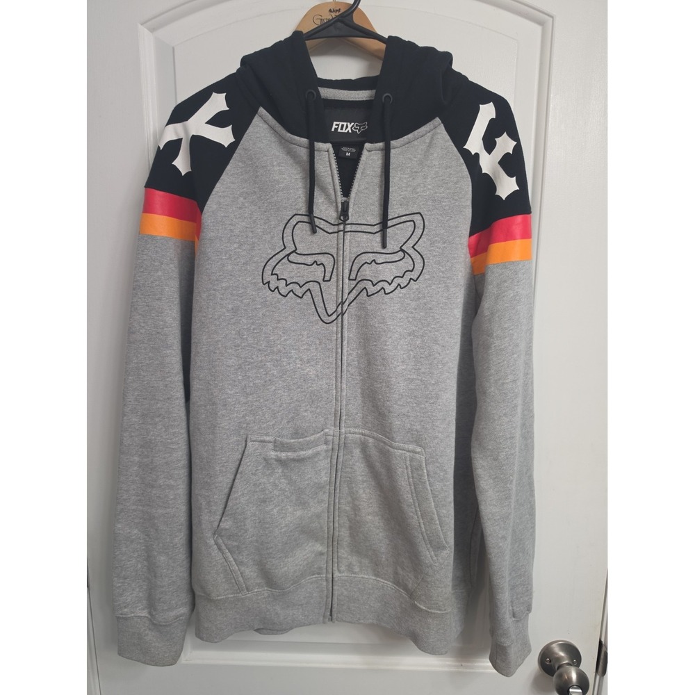 Vintage FOX spirit Racing Heavy Zip Mens Fur Hoodie Sz M Colorblock